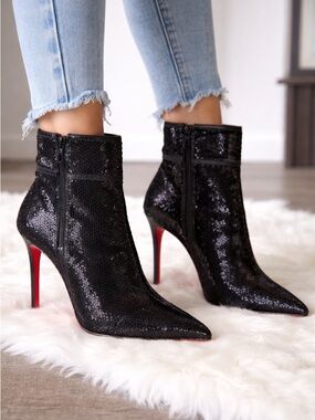 Christian Louboutin Moulakate 100 Black  Glitter Booties EU 37.5